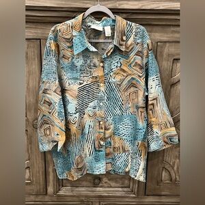 EUC Women’s Plus ALFRED DUNNER Geometric Patterned Semi Sheer Button-Up Top (20)